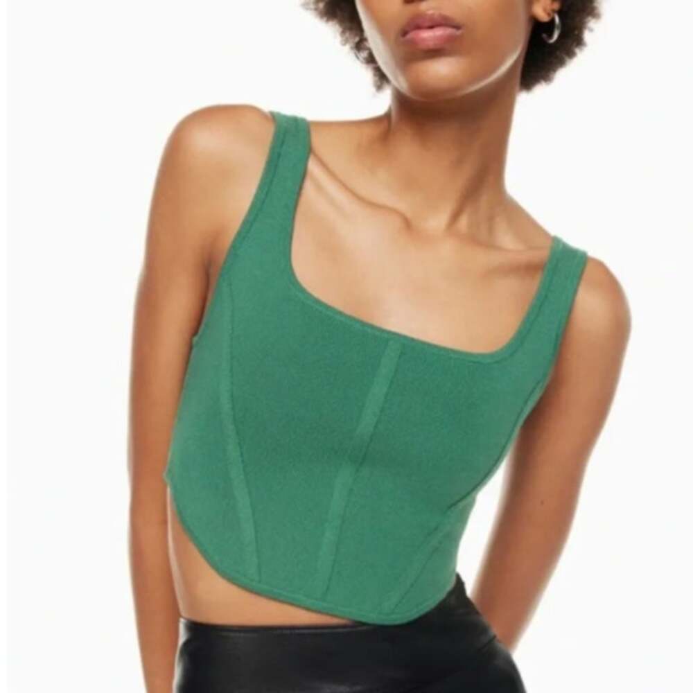 Babaton Sculpt Knit Bustier Tank Gloss Green Square Neck Cropped Top Women's S